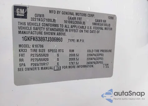 2007 GMC Yukon Denali из США, поврежденный, VIN 1GKFK63897J306860